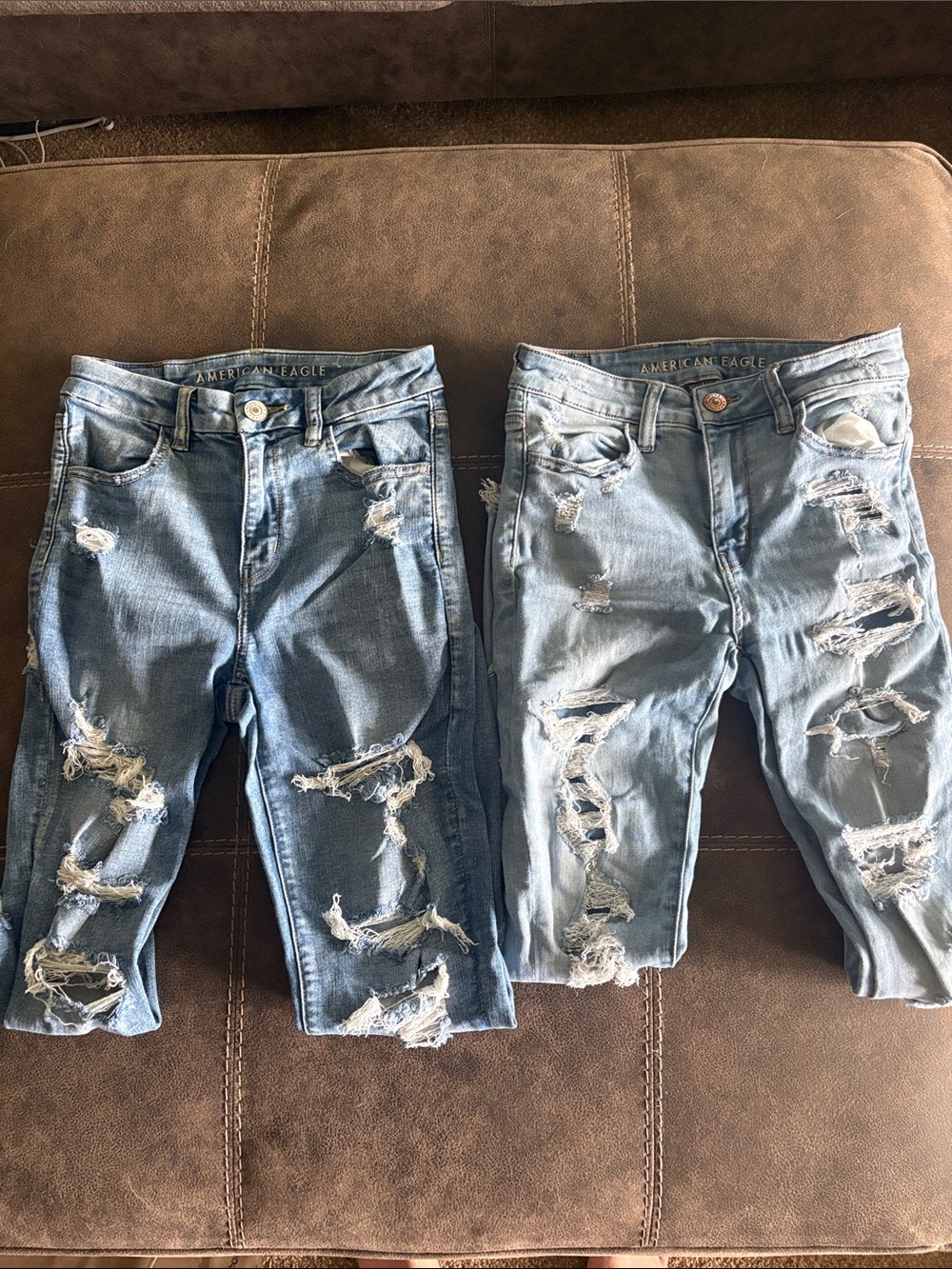 American Eagle Woman’s Distressed Light Blue Ripped Jeans (Pair) Size 2
